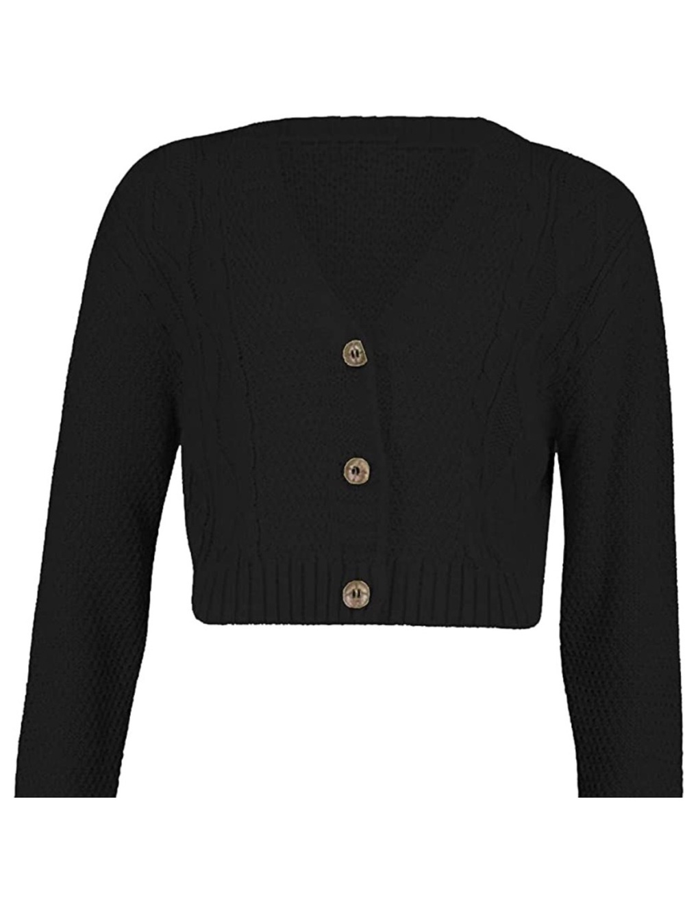 Black Cropped V-Neck Button Cardigan Sweater